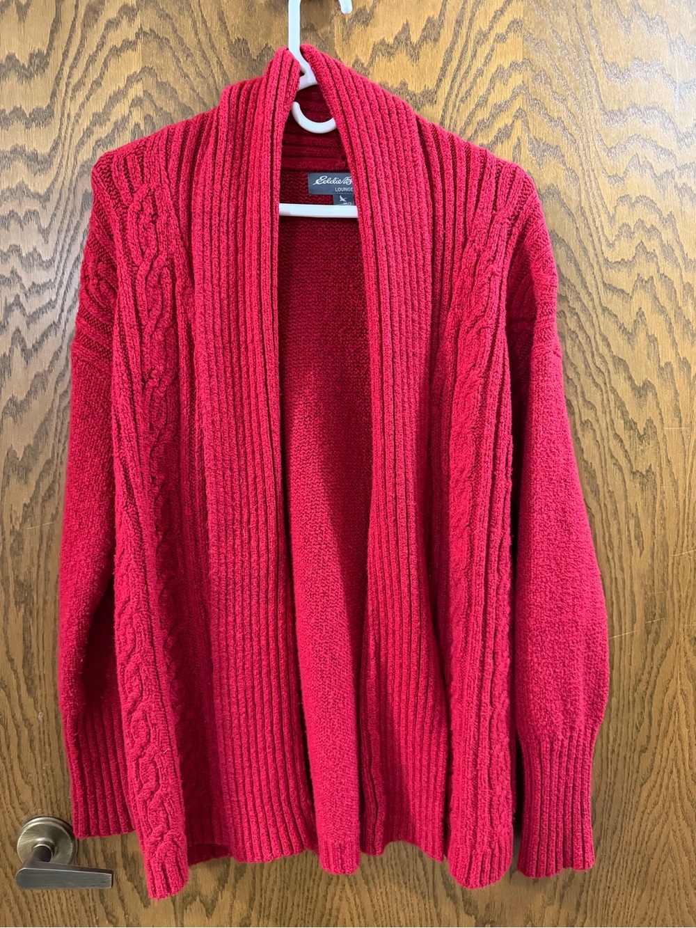 Eddie Bauer Women's Red Open-Front Cable Knit Cardigan Sweater Medium Large
